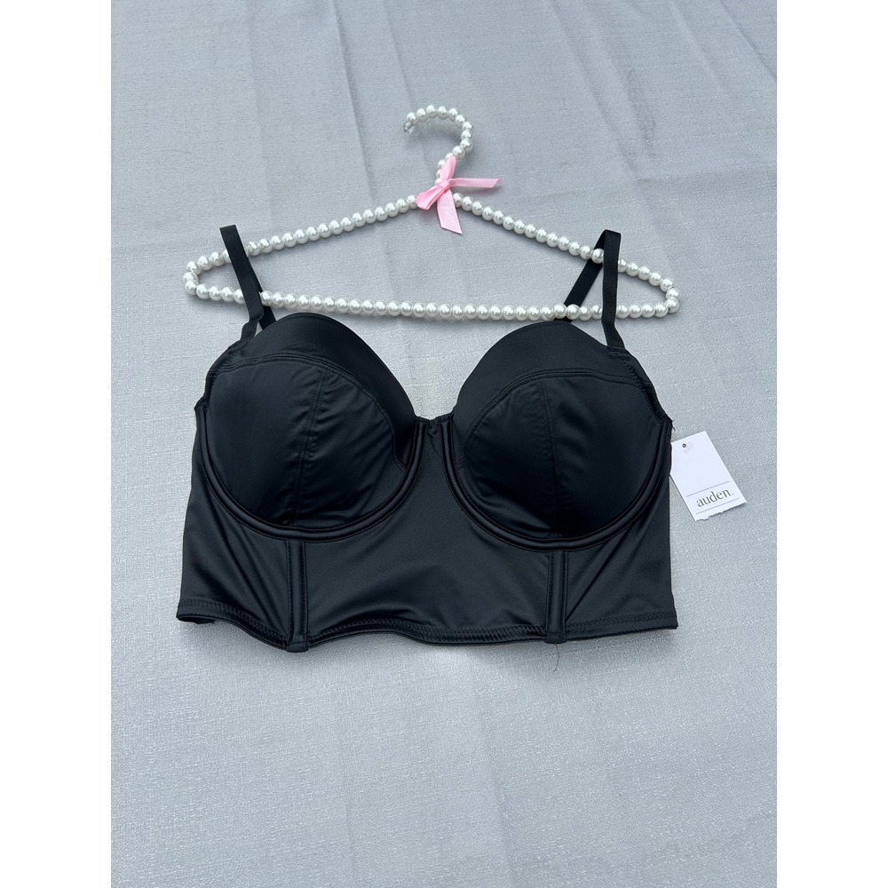 Auden Womens Longline Boned Corset Bra Top Large Black Underwire Grunge Romantic